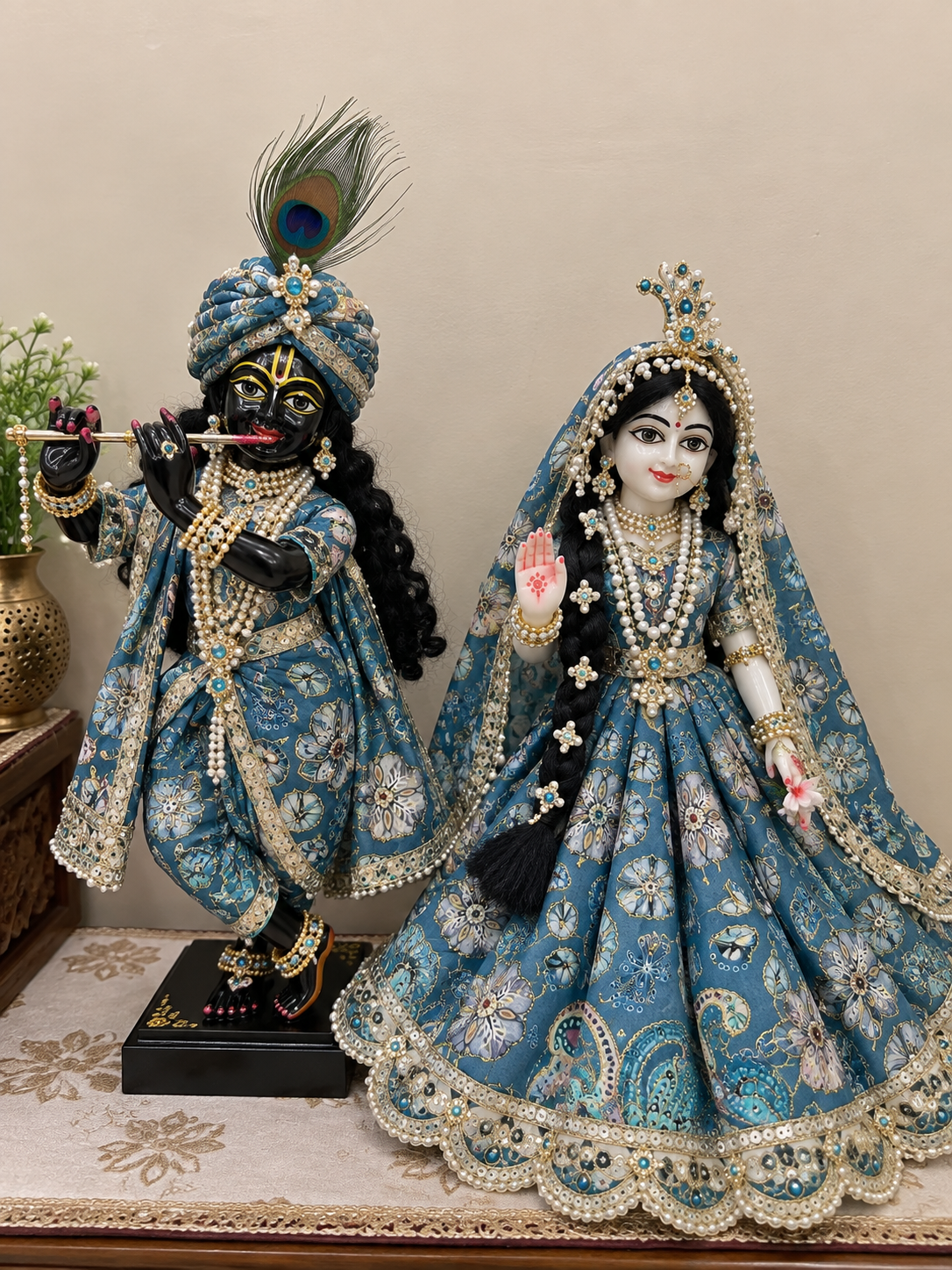 Radha Krishna Blue Floral Designer Dress Set – Without Buckram | Pre-Order