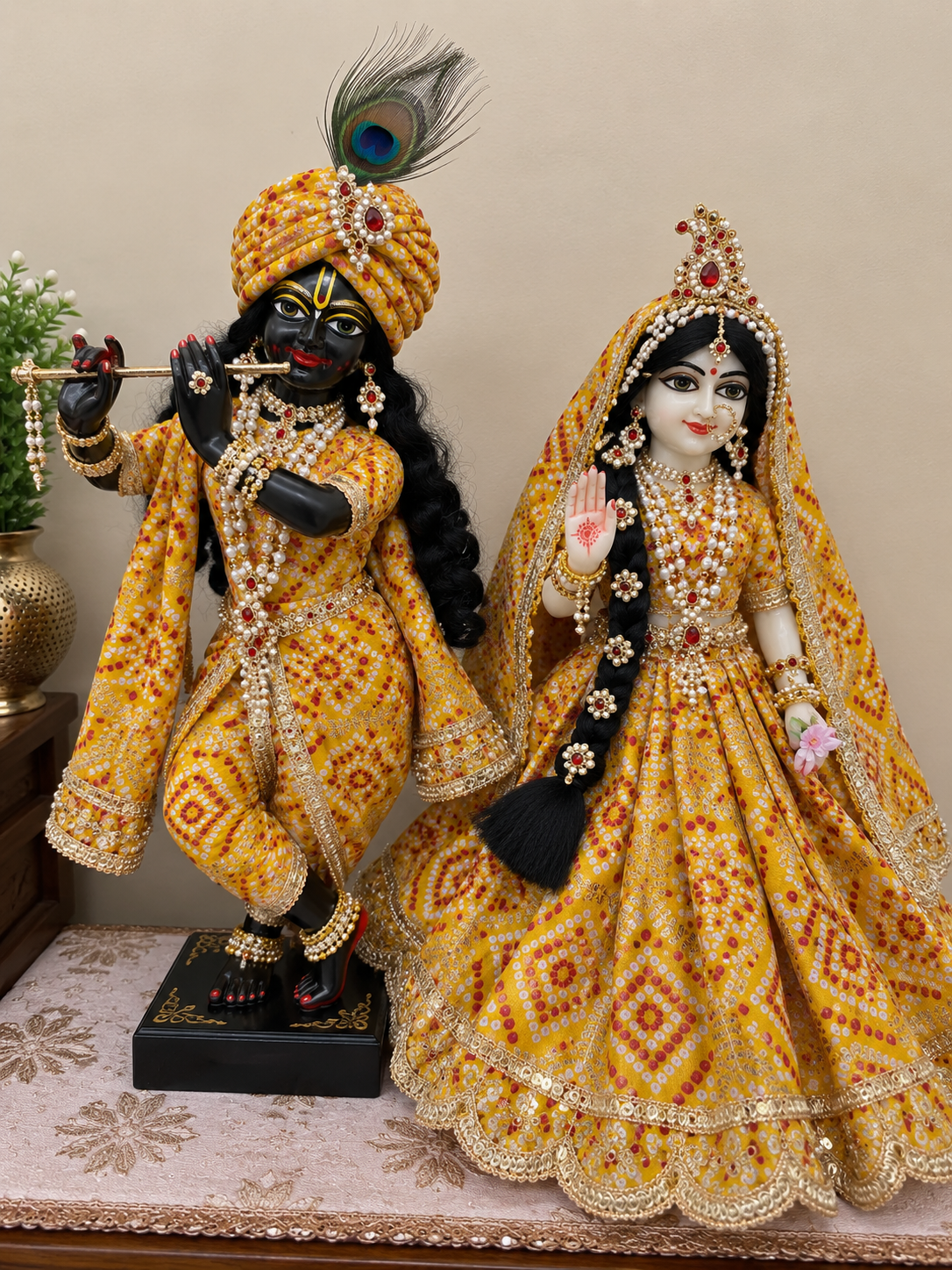 Radha Krishna Yellow Bandhani Dress Set – Without Buckram