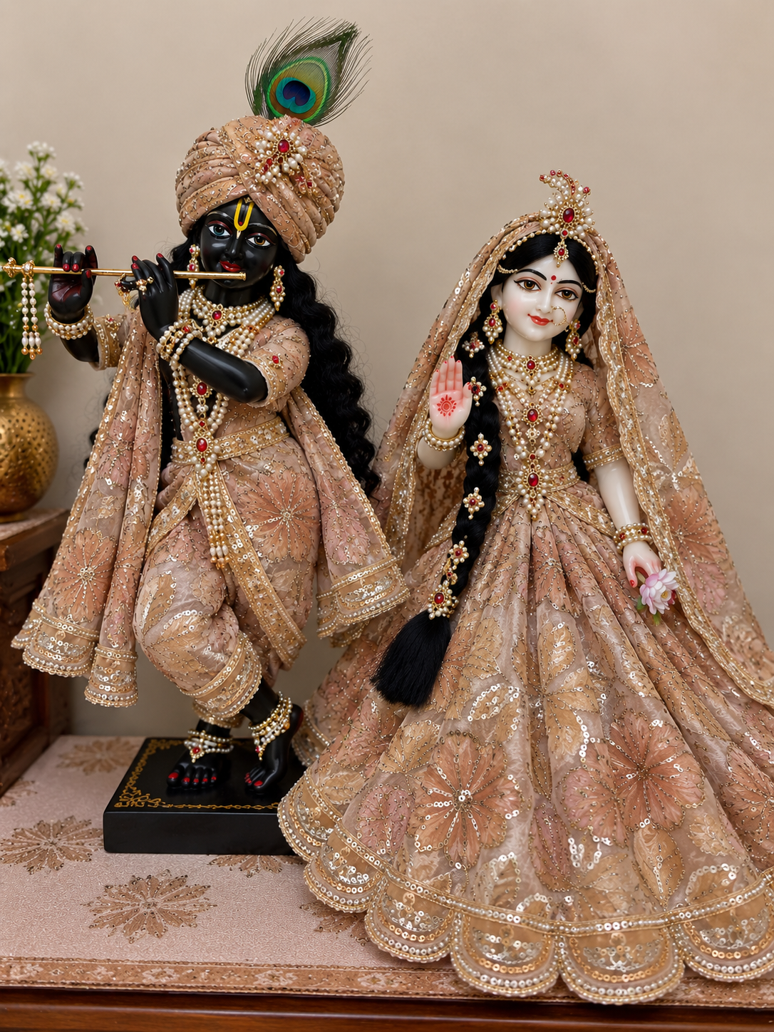 Radha Krishna Peach Floral Designer Dress Set – Without Buckram