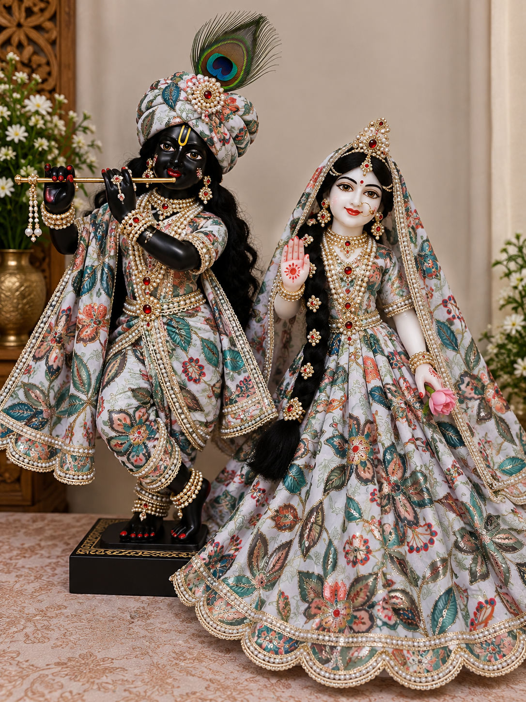 Radha Krishna White Multicolor Floral Dress Set – Without Buckram